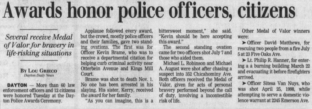 Dayton Daily News article titled Awards honor police officers, citizens