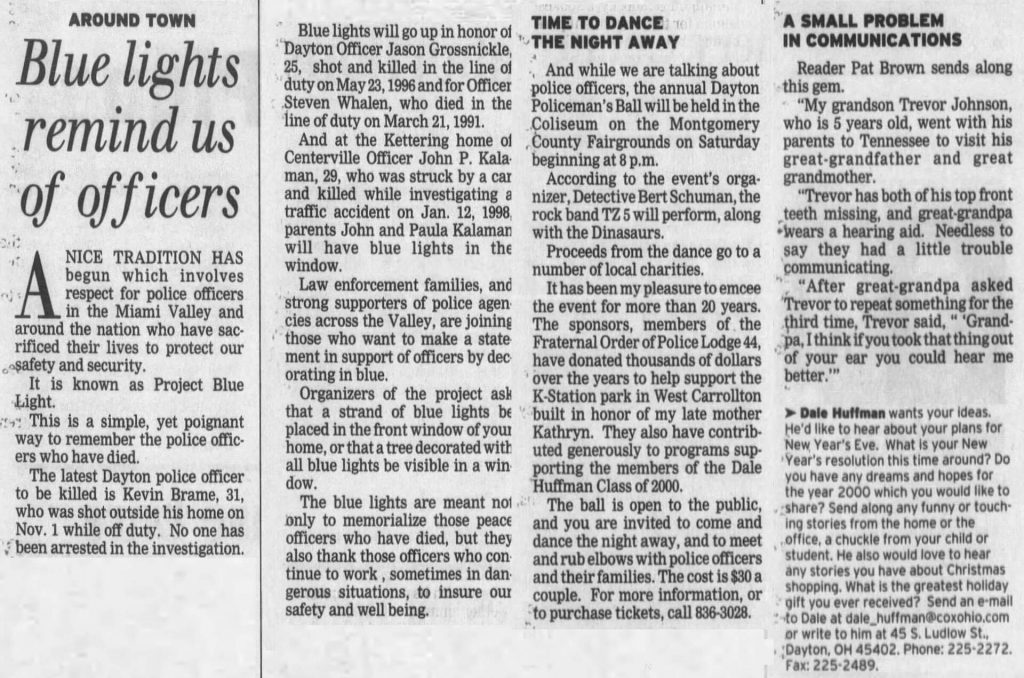 Dayton Daily News article titled Blue lights remind us of officers