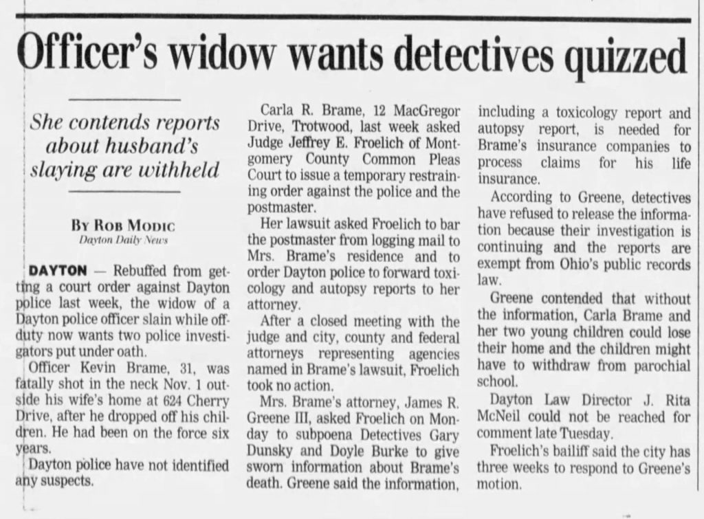 Dayton Daily News article titled Officer’s widow wants detectives quizzed