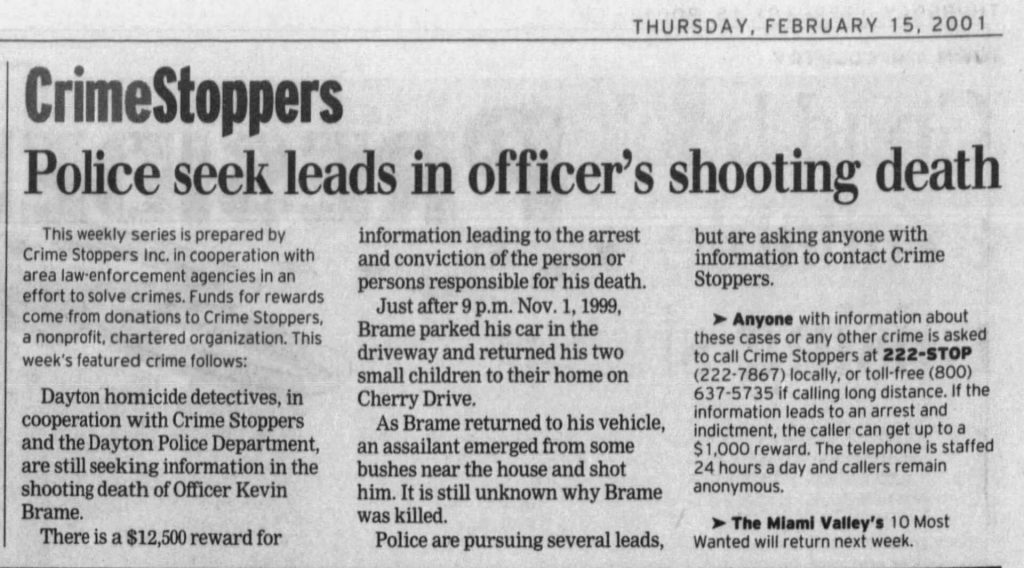 Dayton Daily News article titled Police seek leads in officer’s slaying