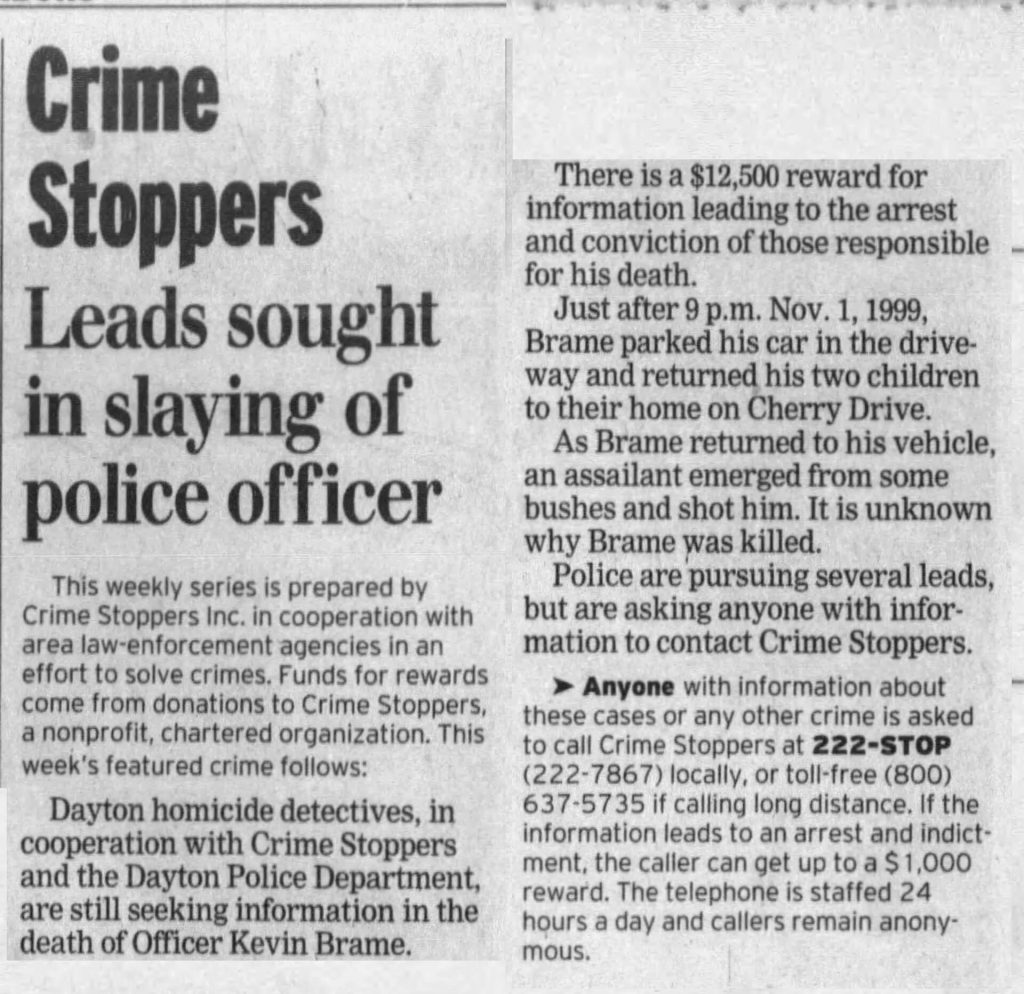 Dayton Daily News article titled Police seek leads in officer’s shooting death