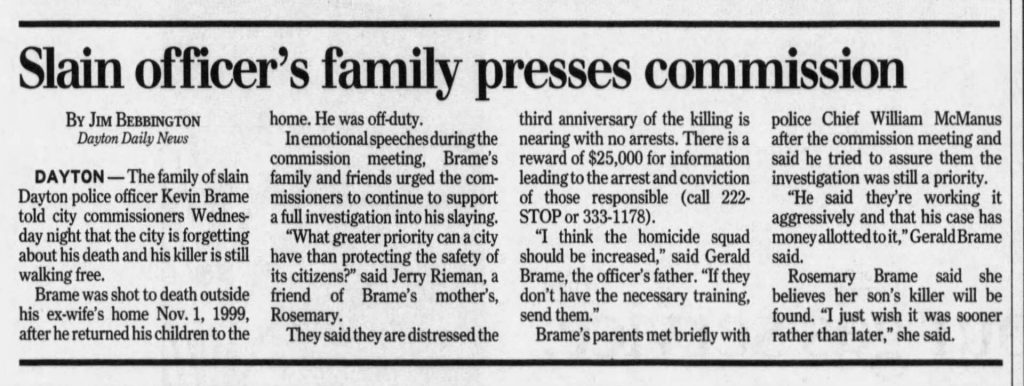 Dayton Daily News article titled Slain officer’s family presses commission