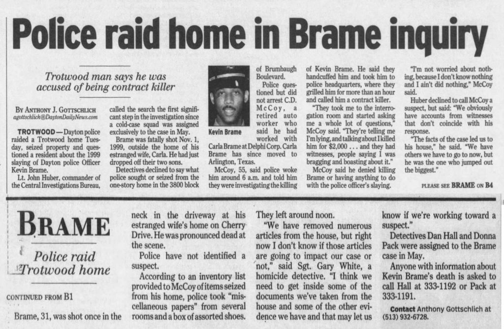 Dayton Daily News article titled Police raid home in Brame inquiry