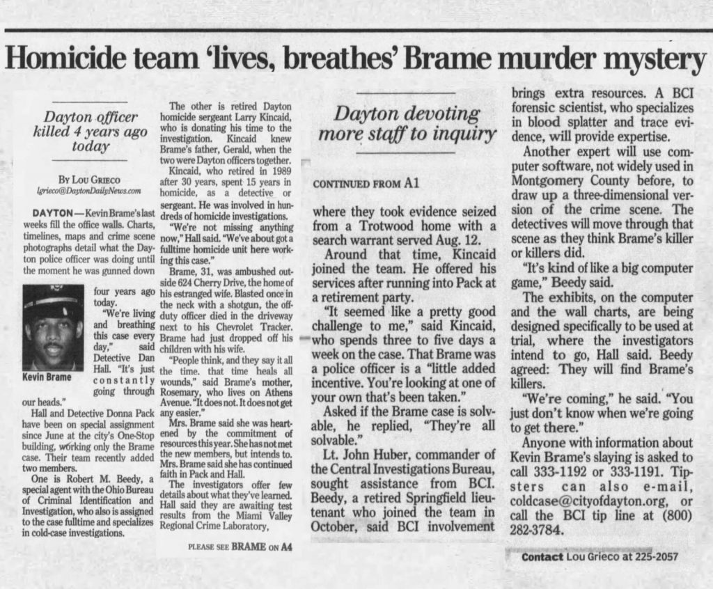 Dayton Daily News article titled Homicide team ‘lives, beathes’ Brame murder mystery