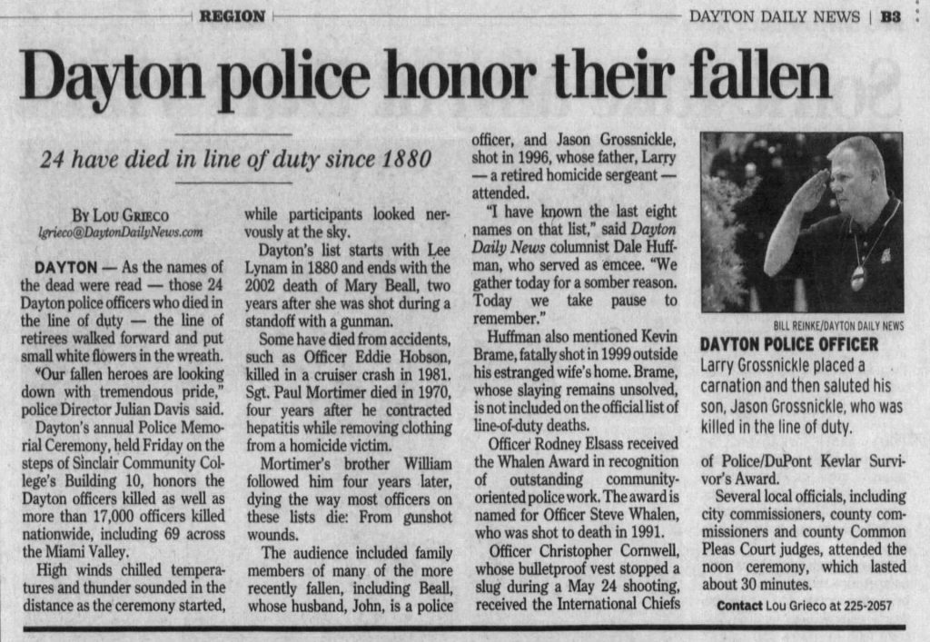 Dayton Daily News article titled Dayton police honor their fallen