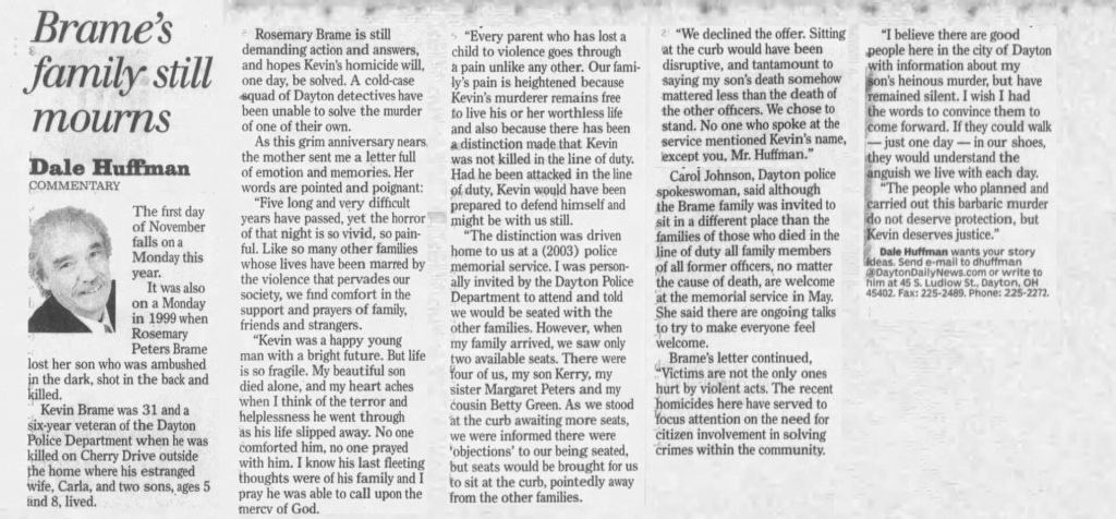 Dayton Daily News article titled Brame’s family still mourns