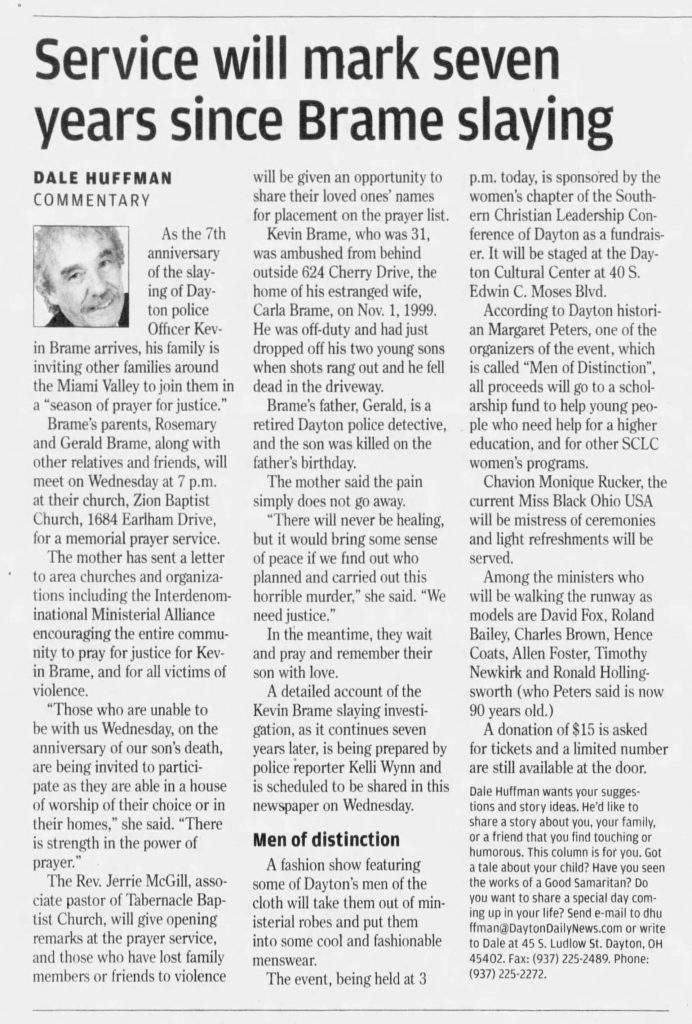 Dayton Daily News article titled Service will mark seven years since Brame slaying
