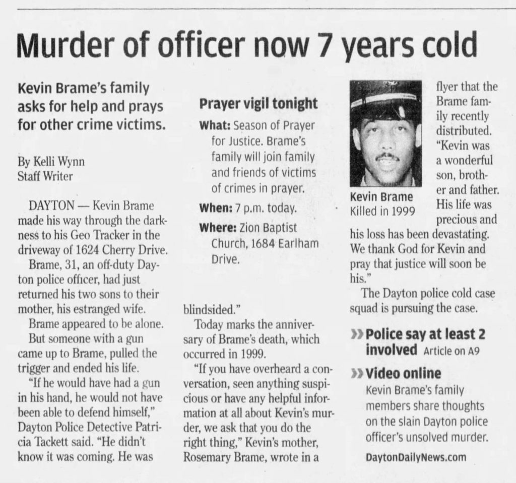 Image of article titled "Slain officer’s mother stays vigilant 7 years after death" from Dayton Daily News