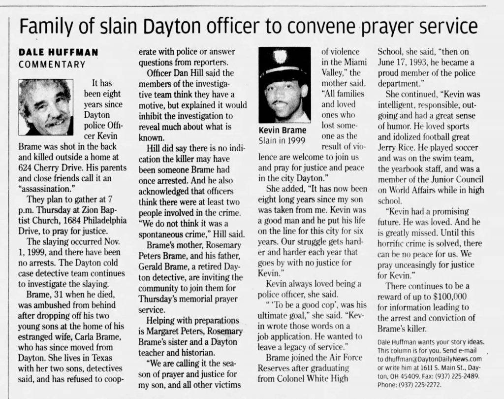 Dayton Daily News article titled Family of slain Dayton officer to convene prayer service