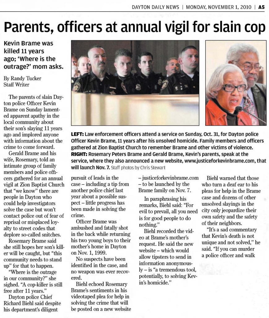 Dayton Daily News article titled Parents, officers at annual vigil for slain cop