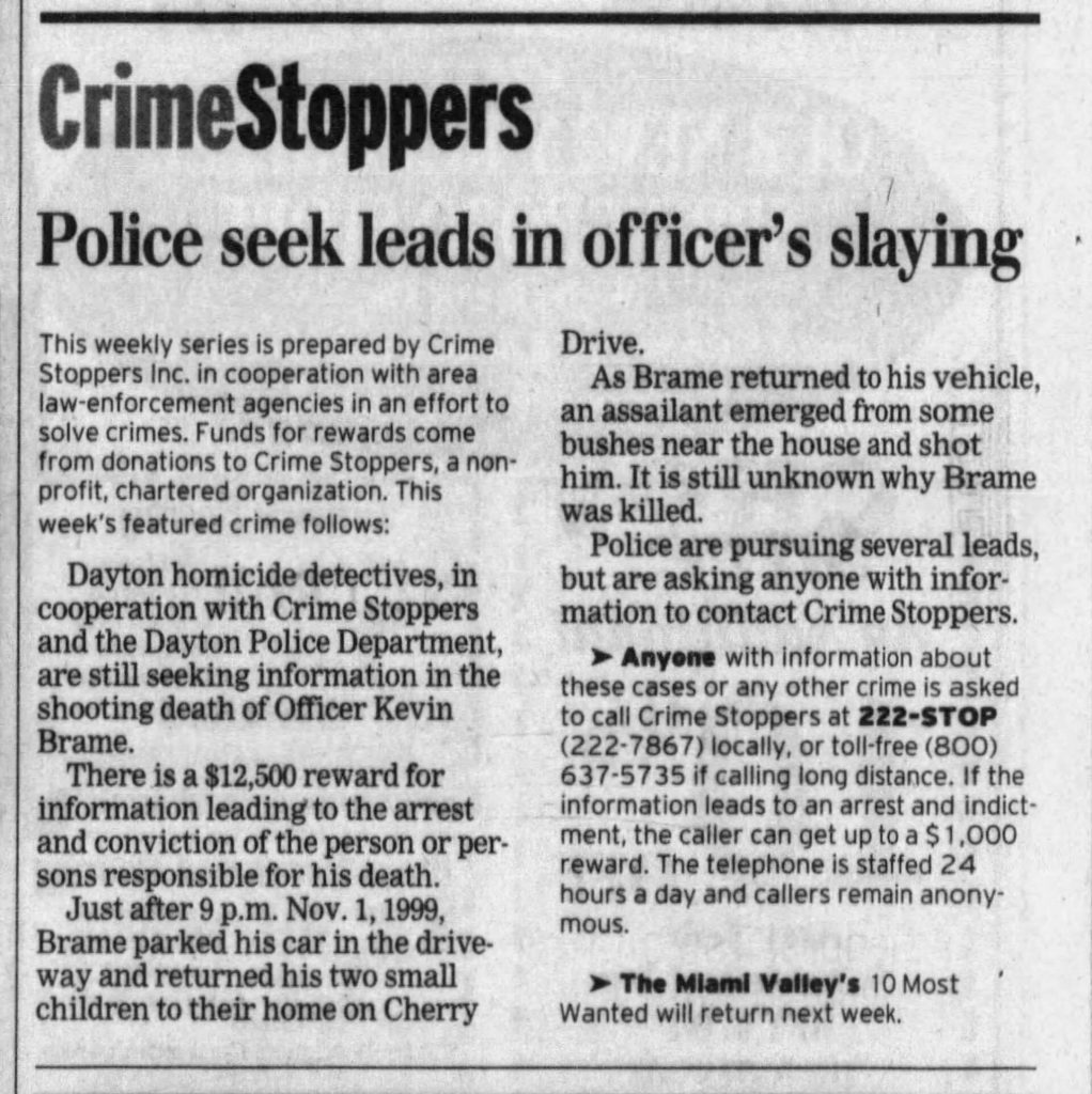 Image of article titled "Leads sought in slaying of police officer" from Dayton Daily News