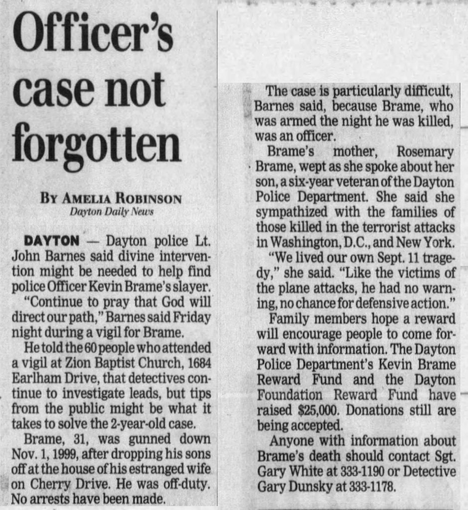 Image of article titled "Officer’s case not forgotten" from Dayton Daily News