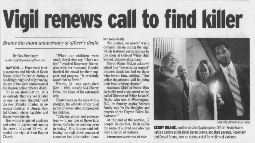 Image of article titled "Vigil renews call to find killer" from Dayton Daily News