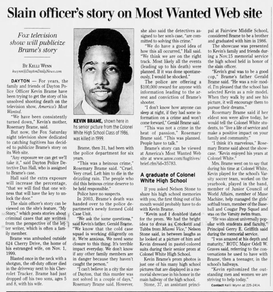 Image of article titled "Slain officer’s story on Most Wanted Website" from Dayton Daily News