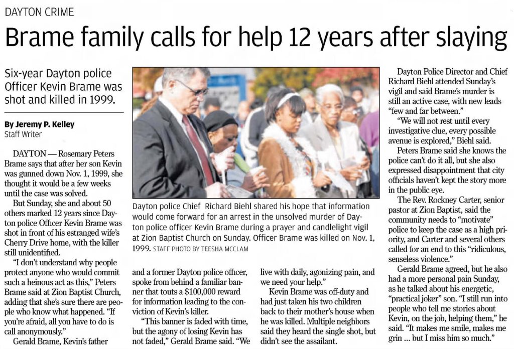 Image of article titled "Brame family calls for help 12 years after slaying" from Dayton Daily News